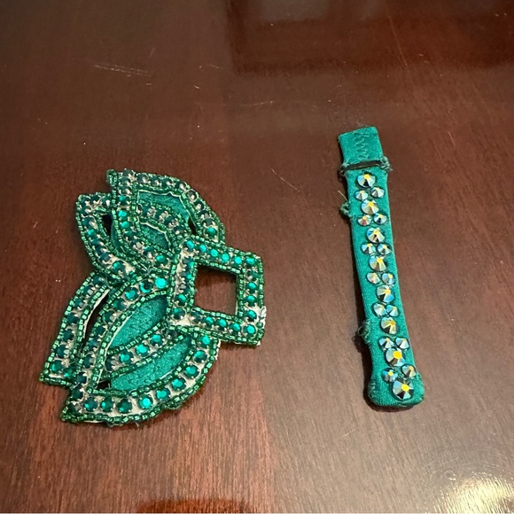 Custom Made Emerald Green Appliqué Dance Costume - Pants with Crossed Top - Picture 13 of 13